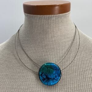 Sterling Silver wire art glass pendant choker necklace
